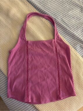 American Eagle Outfitters Pink Ribbed Halter Tank
